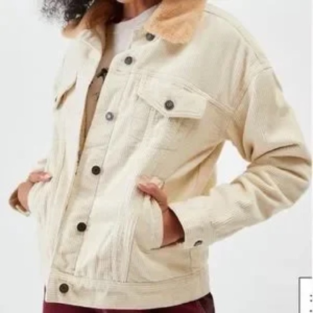 PacSun Cream Corduroy Sherpa Collar Jacket